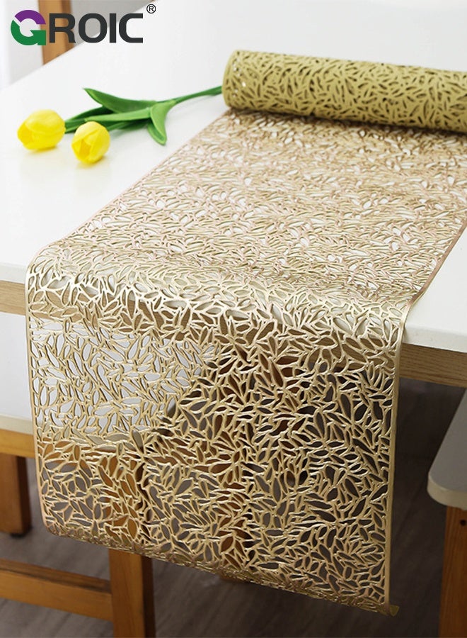 GROIC 5 Pcs Table Flag and Placemat Set, Heat Resistant Waterproof No-Slip Place Mats for Dining Table Kitchen Parties, Washable PVC Table Mats, Restaurant Table Protection, Gold Table Runner and Placemat Set - Image 3